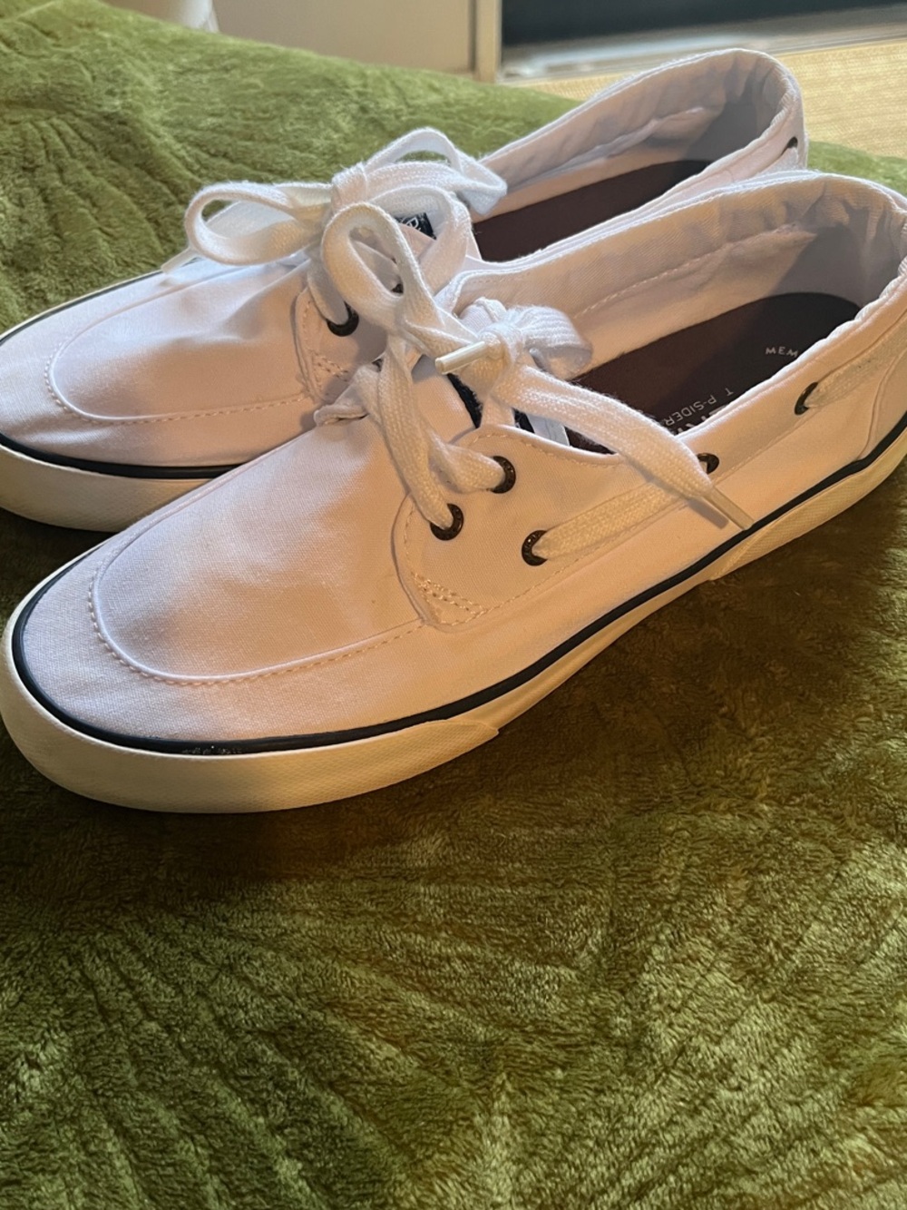 Sperry White Canvas Lace-Up Boat Sneakers with Navy Trim - Picture 2 of 5